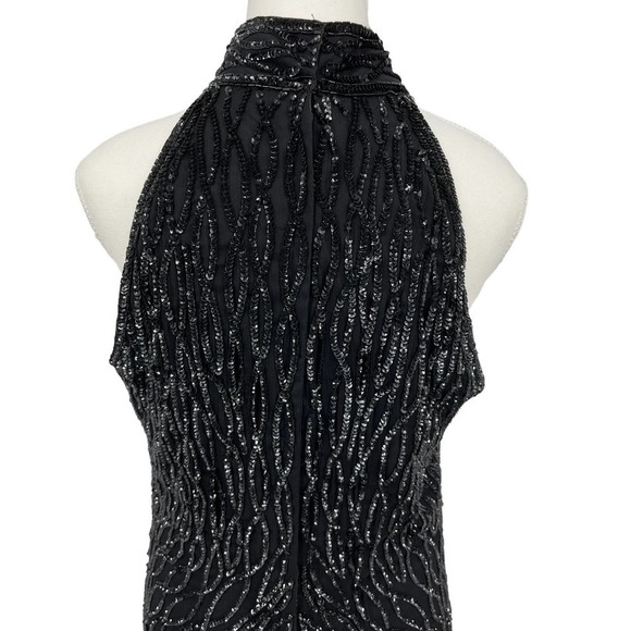 Vintage 90’s Mark & John by Sam Maxi Dress Sequin Black Silk High Neck XL - Picture 6 of 9